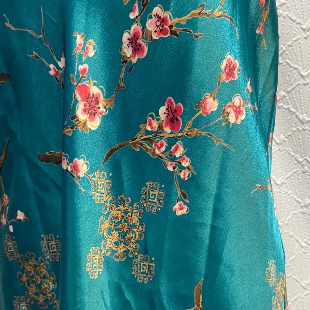 California Dynasty size large Floral Satin Kimono Robe‎ set - Teal oriental sexy - Picture 11 of 16